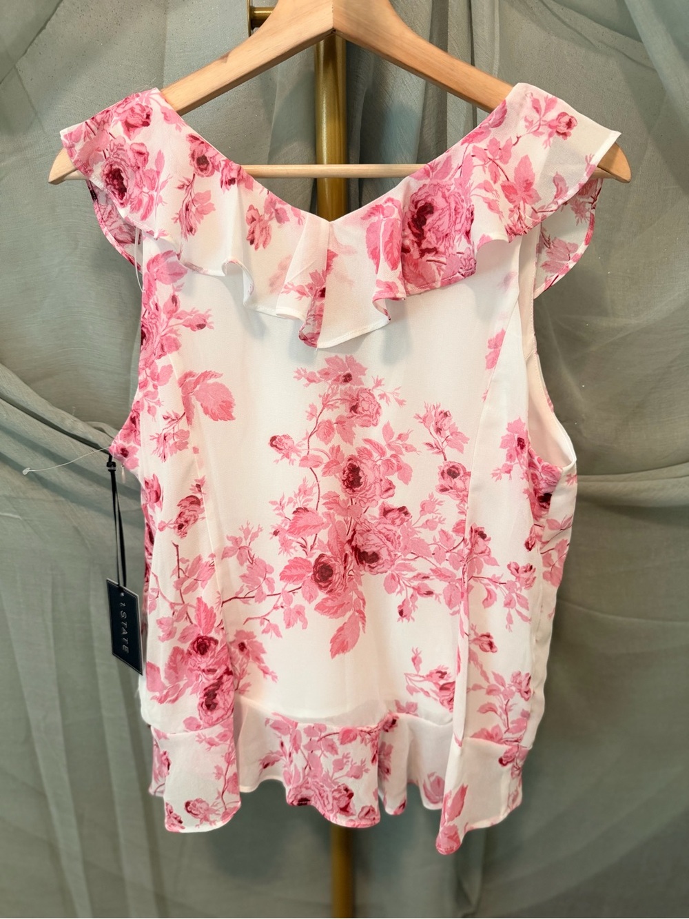 1. State Pink Floral Ruffle V-Neck Blouse - Picture 3 of 6